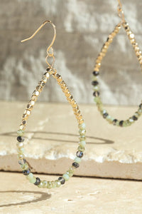 Glass Beaded Teardrop Earrings- Green