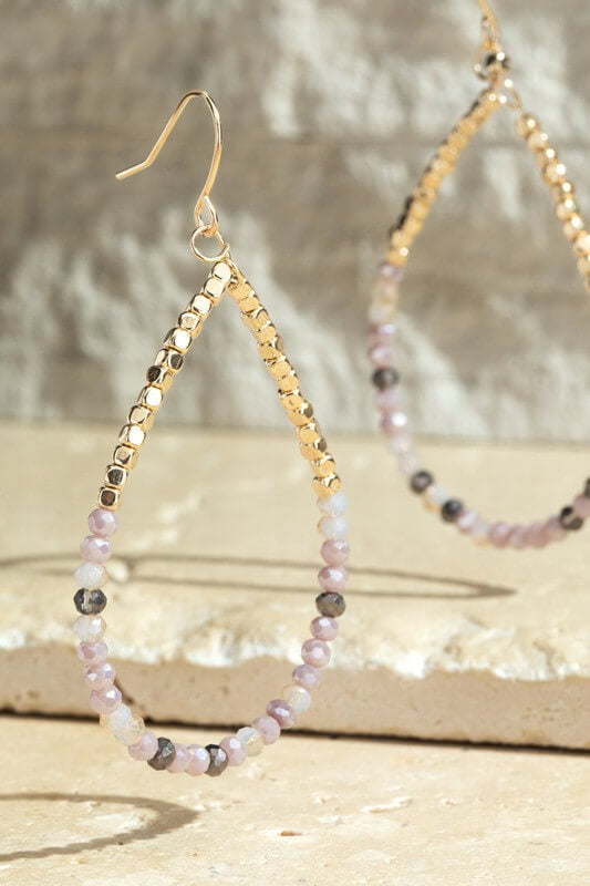 Glass Beaded Teardrop Earrings- Lavender
