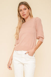 Juliette Short Sleeve Pointelle Sweater- Salmon