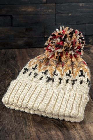Winter Sweater Pom Pom Beanie- Ivory
