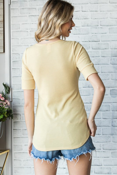 Zoey Thermal Knit Henley- Vintage Mustard