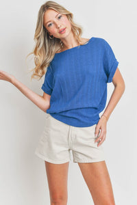 Gretta Off Shoulder Short Sleeve Top- Royal Blue