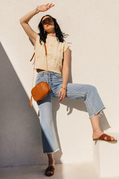 TNR High Rise Crop Wide Leg Jeans- Medium Wash