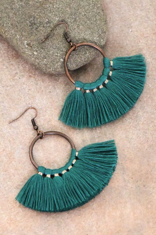 Jessa Boho Tassel Earrings- Peacock Green