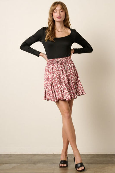 Danna Leopard Flounce Skirt- Brick