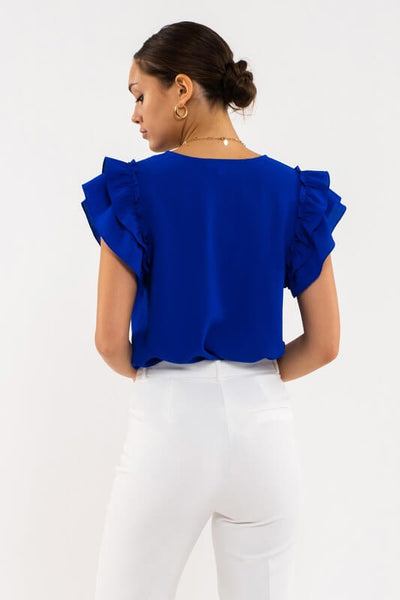 Evangeline Ruffle Sleeve Top- Royal Blue