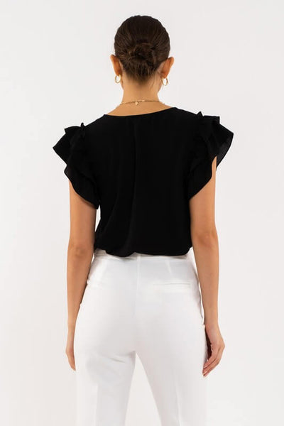 Evangeline Ruffle Sleeve Top- Black