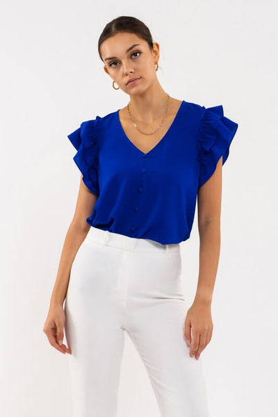 Evangeline Ruffle Sleeve Top- Royal Blue