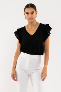 Evangeline Ruffle Sleeve Top- Black
