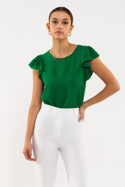 Jolie Ruffle Sleeve Top- Green