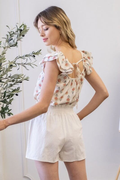 Colette Floral Flutter Sleeve Top- Cream