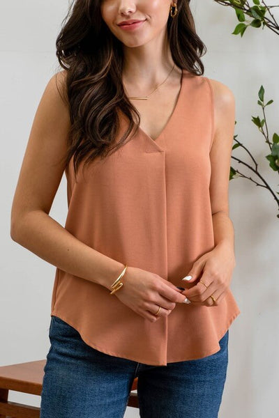 Kaitlyn Sleeveless V-Neck Top- Light Sienna